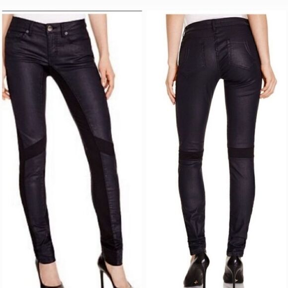 Maje DARPO WAX PANELED SKINNY JEANS, SIZE 0 EU 34 - Picture 1 of 10